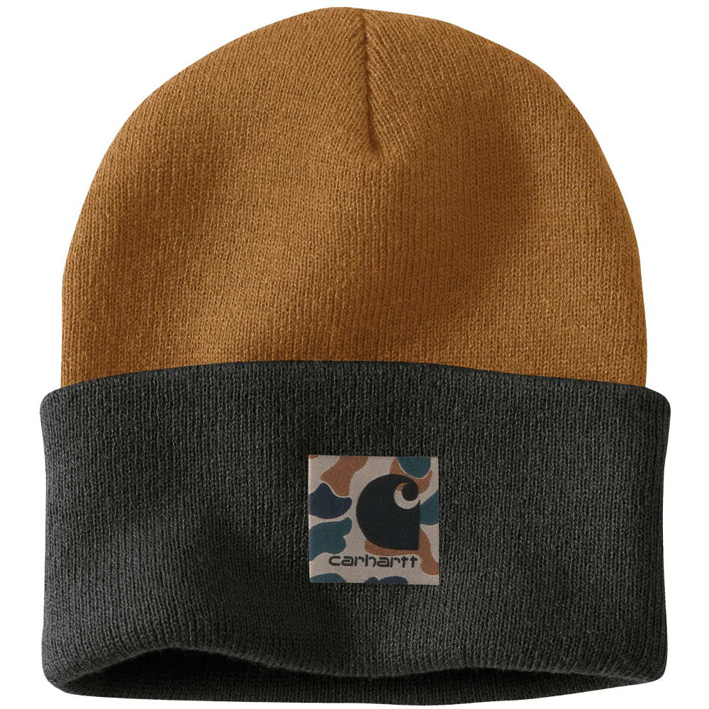 Carhartt Mens Knit Camo Patch Turnup Beanie Hat One Size