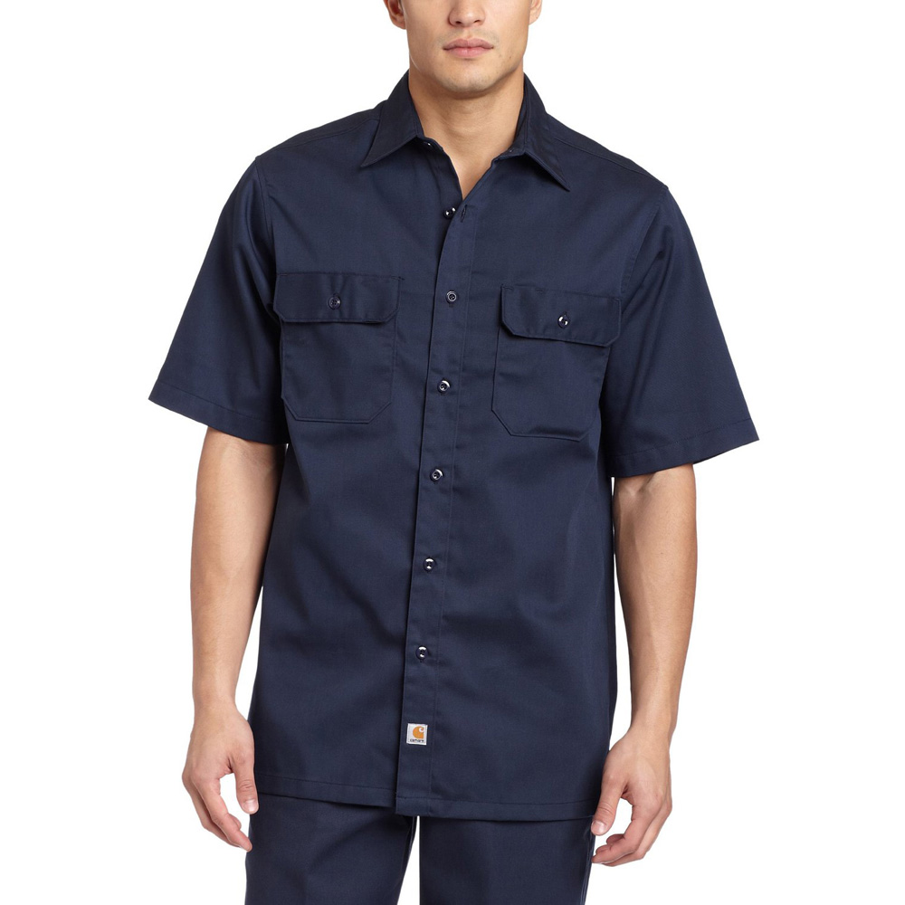 Carhartt Mens Twill Short Sleeve Button Up Work Shirt Navy S223