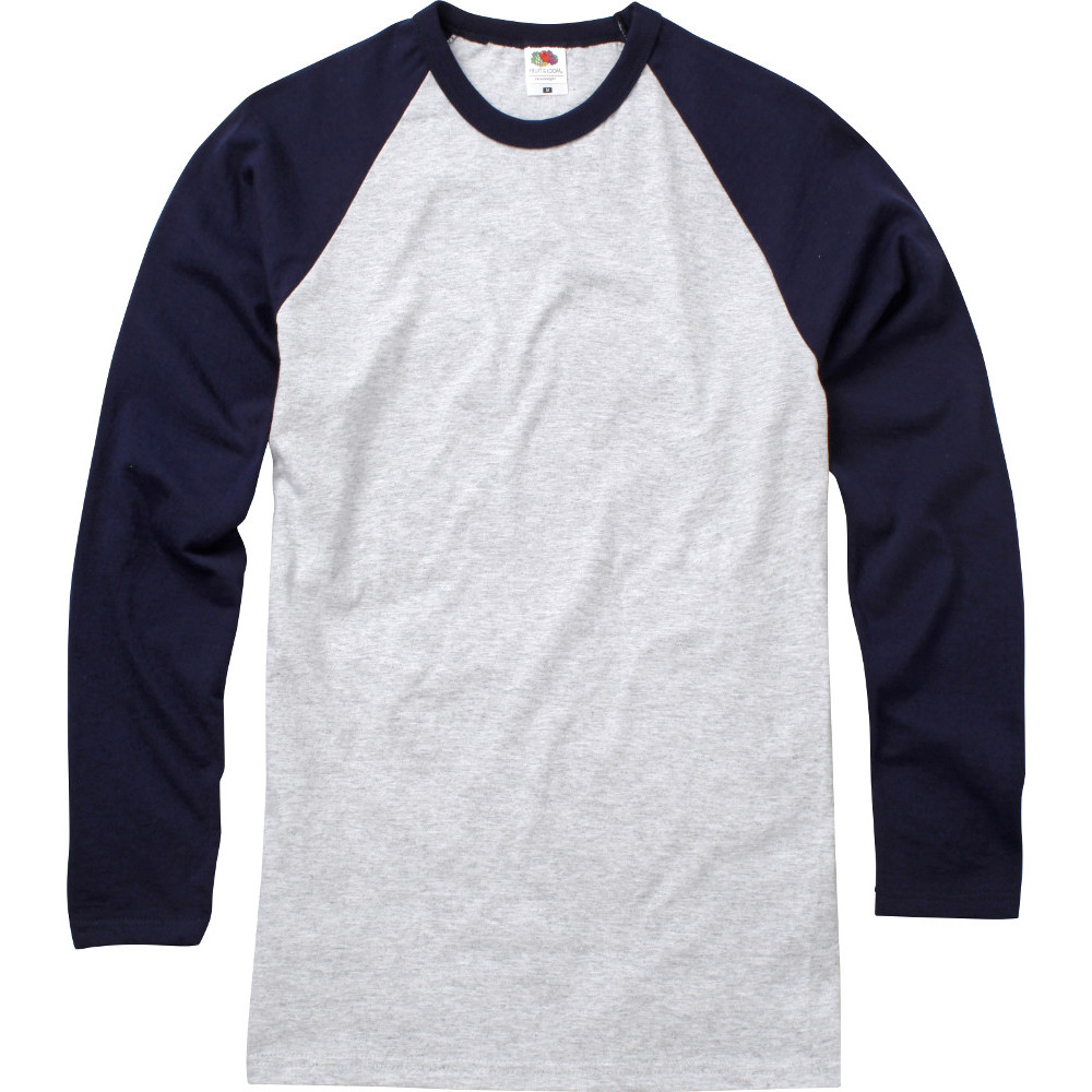 Fruit Of The Loom Mens Long Sleeve Baseball Cotton T-Shirt S - Chest 35-37’ (89-94cm)