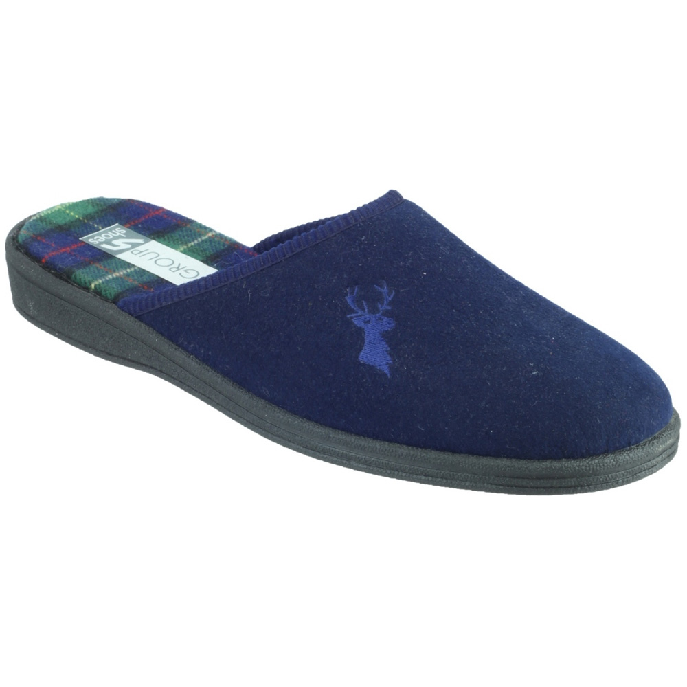 Mirak Mens Buck Embroidered Stag Accent Textile Mule Slipper Navy