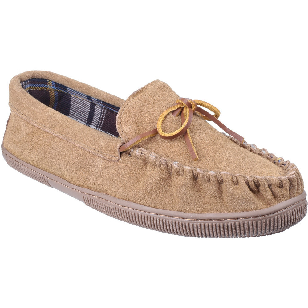 Mirak Mens Alberta Suede Textile Lined Moccasin Style Slipper Brown