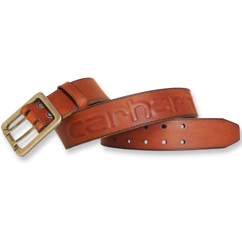 Carhartt Mens Full Grain Leather Edge Stitched Burnished Logo Belt Waist 42’ (107cm)