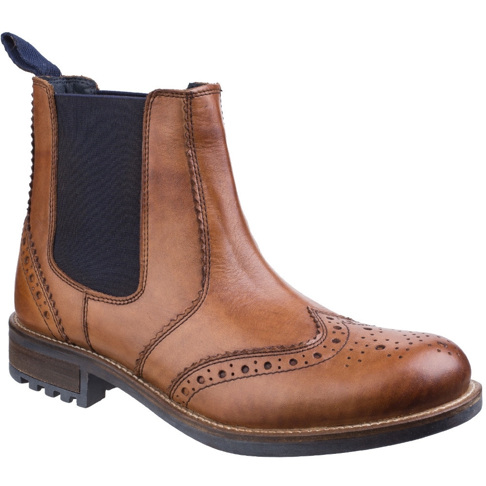 Cotswold Mens Cirencester Pull On Brogue Leather Chelsea Ankle Boots UK Size 8 (EU 42, US 9)