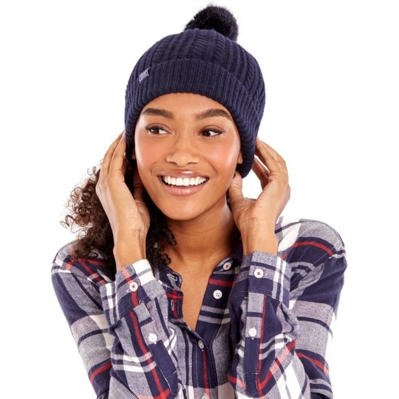 ladies navy bobble hat
