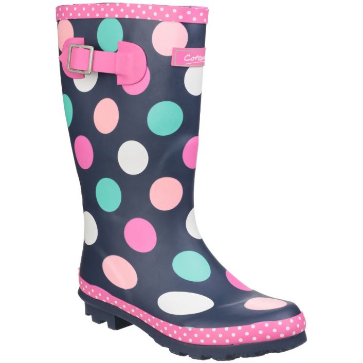 Cotswold Girls Dotty Waterproof Knee Length Pull on Wellington Boots