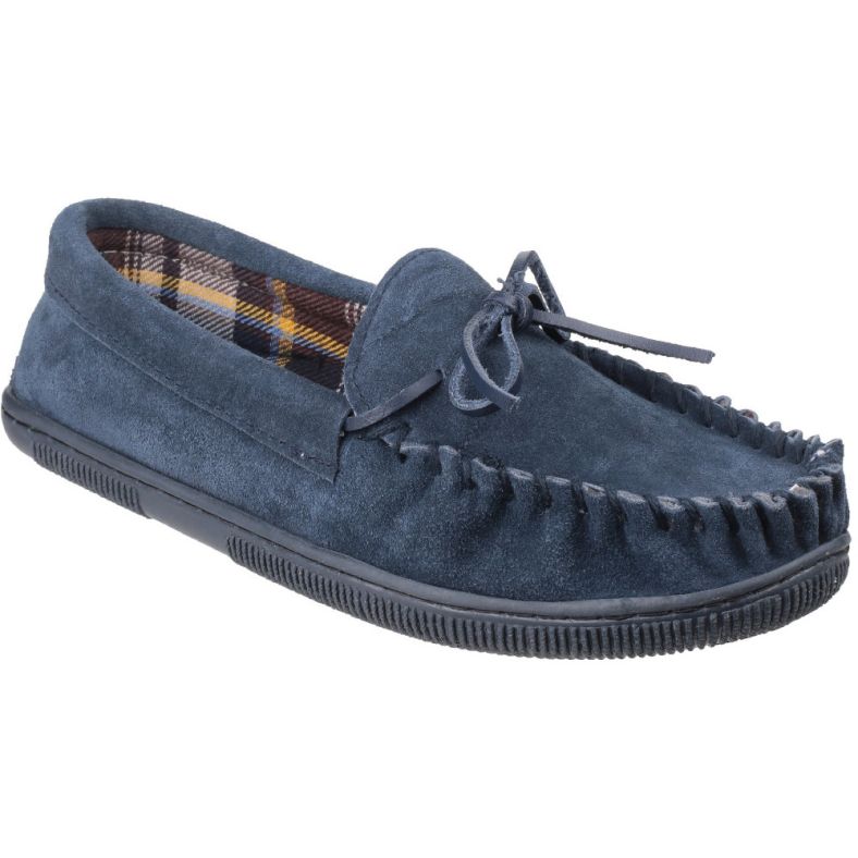 Mirak Mens Alberta Suede Textile Lined Moccasin Style Slipper Navy Outdoor Look