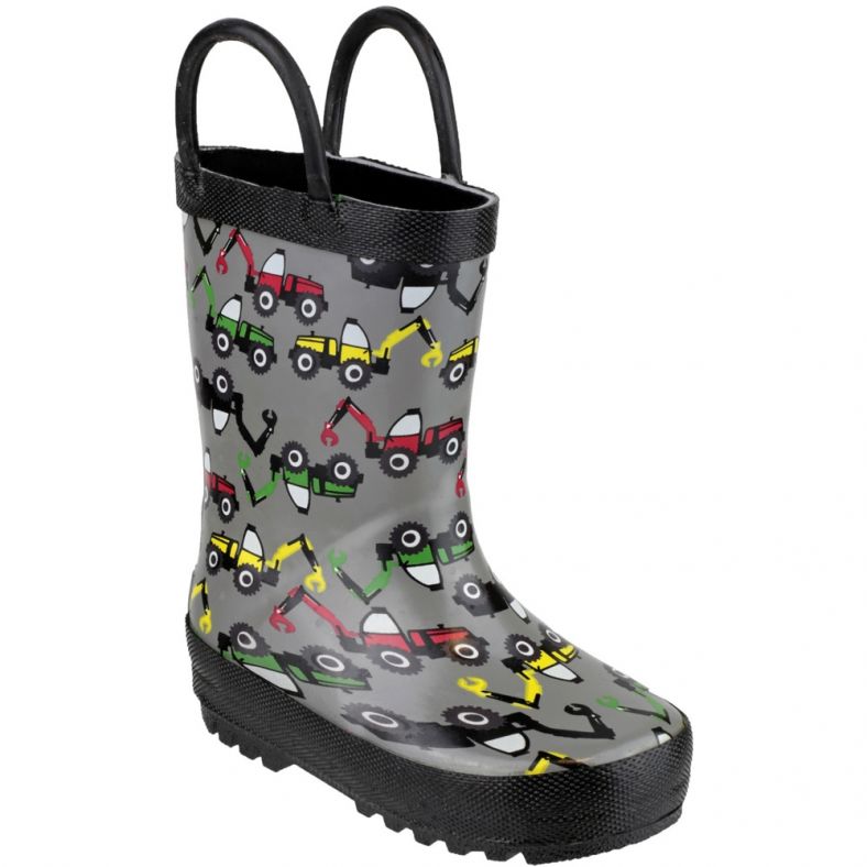 Cotswold Boys Puddle Patterned Rubber Welly Wellington Boot Grey | Outdoor Look