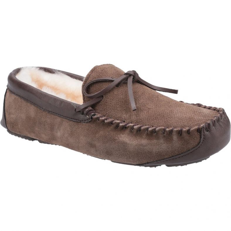 Cotswold Mens Northwood Sheepskin Moccasin Slip On Slippers Outdoor Look