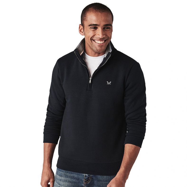 collared shirt under half zip sweater