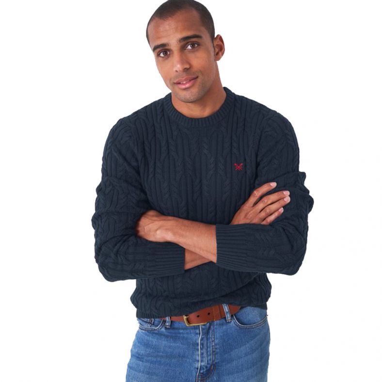 Crew Clothing Mens Wide Cable Knit Cotton Crew Neck Jumper Outdoor Look