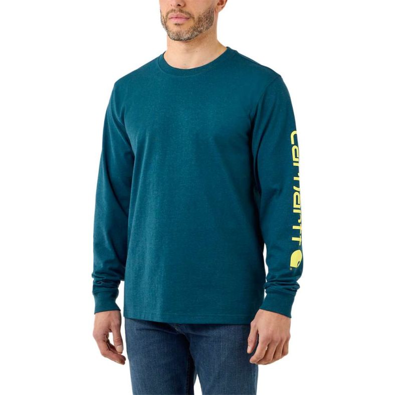 Carhartt Mens Long Sleeve Rib Knit Crew Neck Signature Logo T Shirt Outdoor Look