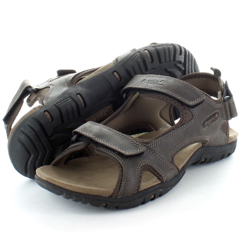 Regatta Mens Haris Three Strap Faux Leather Walking Sandals Outdoor Look