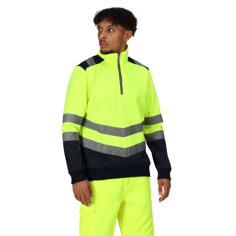 Regatta Professional Mens Hi Vis Quarter Zip Sweatshirt Outdoor Look
