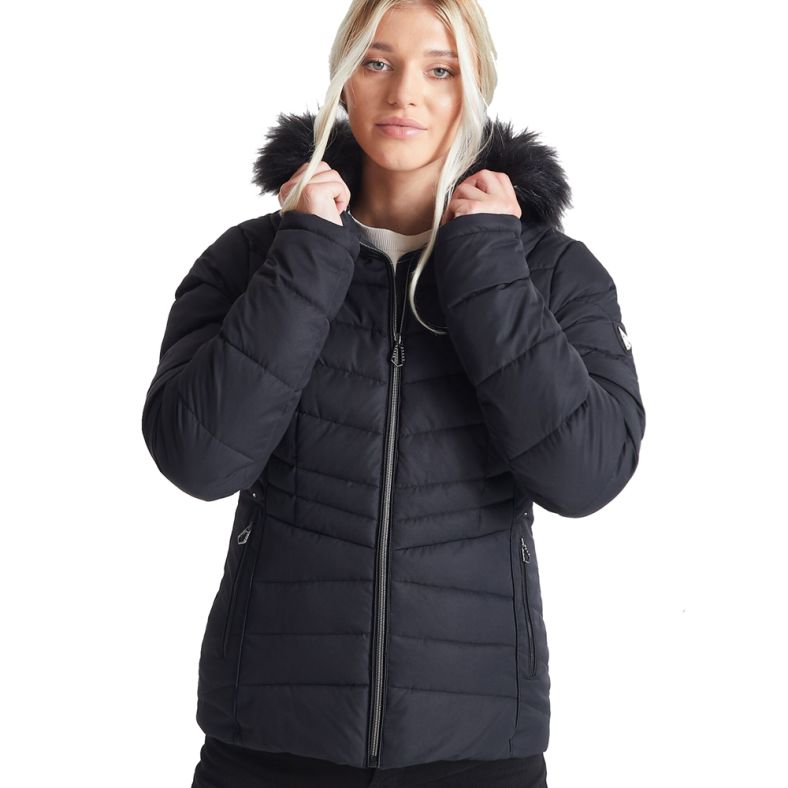 Dare 2b Glamorize Waterproof & Breathable High Loft Insulated Ski & Snowboard Jacket with Detachable Faux Fur Hood and Snowskirt Chaquetas aislantes Impermeables Mujer 