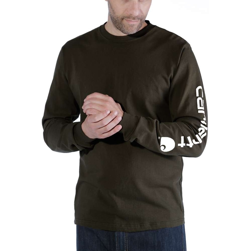 Carhartt Mens Long Sleeve Rib Knit Crew Neck Signature Logo T-Shirt L - Chest 42-44’ (107-112cm)