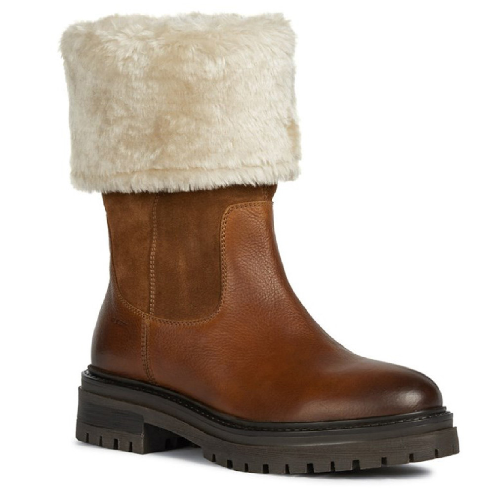 Geox Womens Iridea Leather Faux Fur Trim Winter Boots UK Size 7 (EU 40)