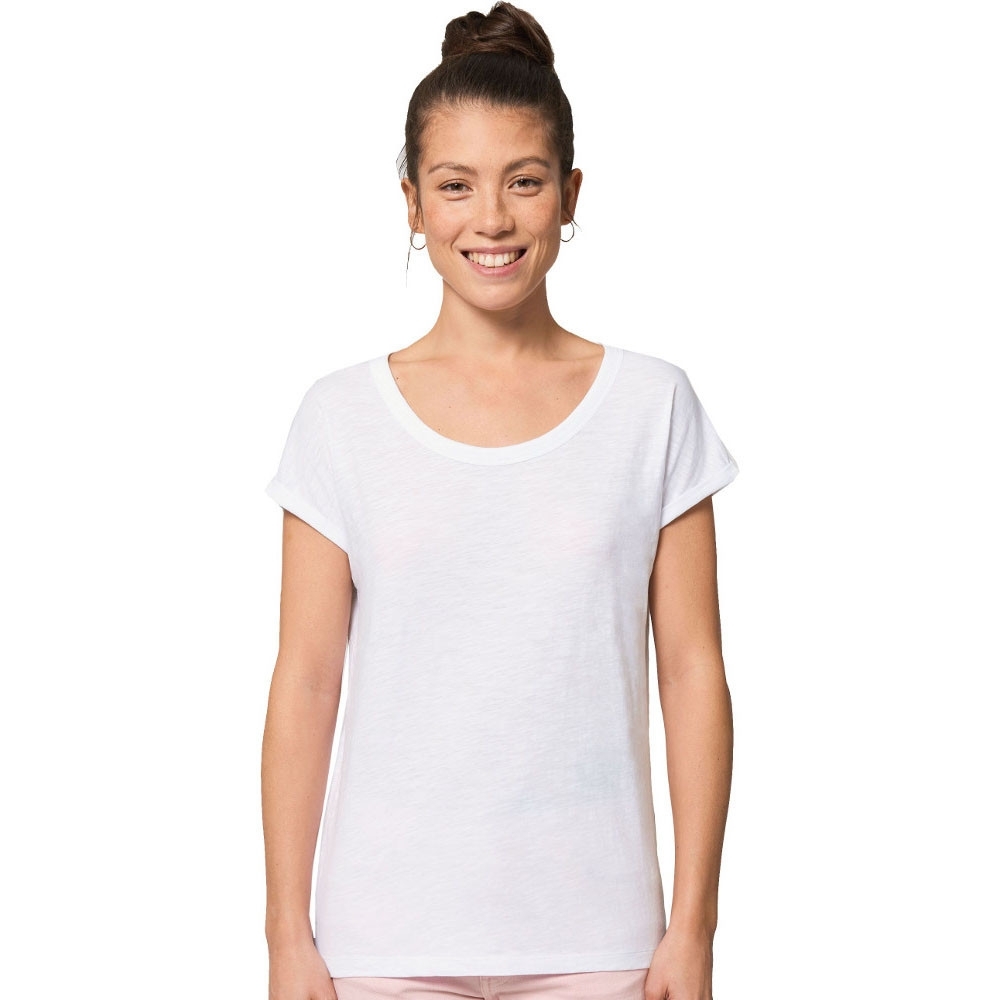 greenT Womens Organic Rounders Rolled Sleeve Slub T Shirt S- UK Size 10