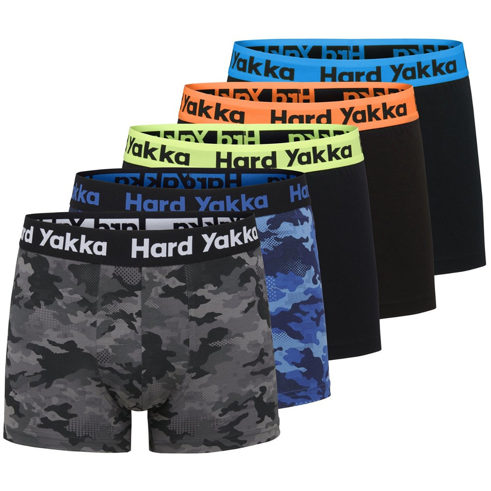 Hard Yakka Mens Cotton Five Pack Trunk Boxer Shorts Large