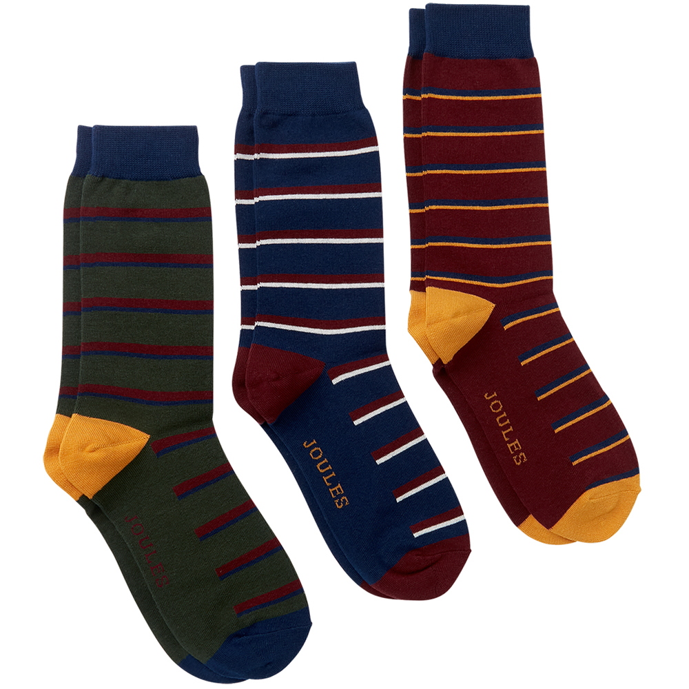 Product image of Joules Mens Striking 3 Pack Casual Cotton Blend Socks UK Size 7-12