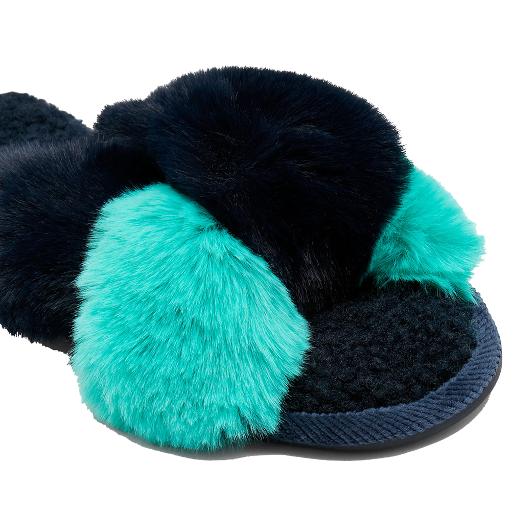 Joules Womens Mabelle Cross Strap Faux Fur Slider Slippers Small- UK Size 3-4