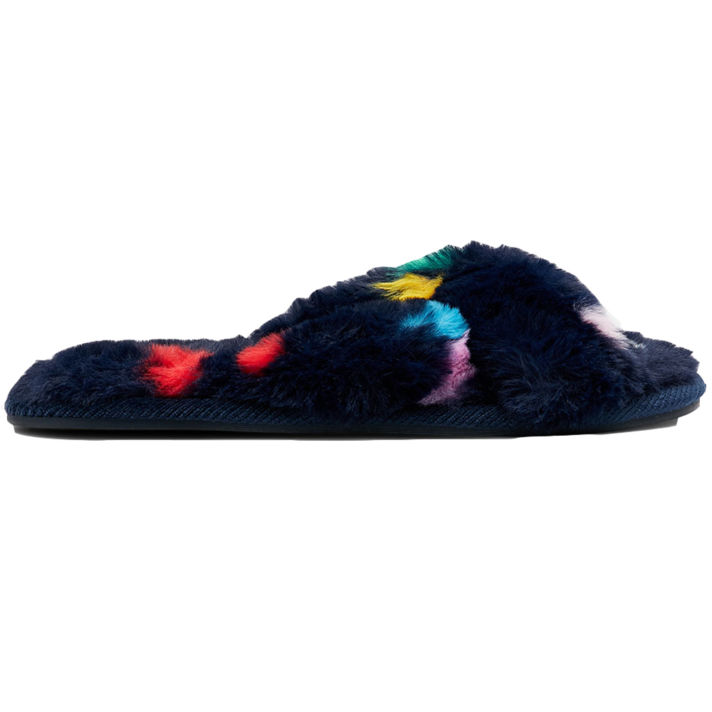 Joules Womens Mabelle Cross Strap Faux Fur Slider Slippers Small- UK Size 3-4
