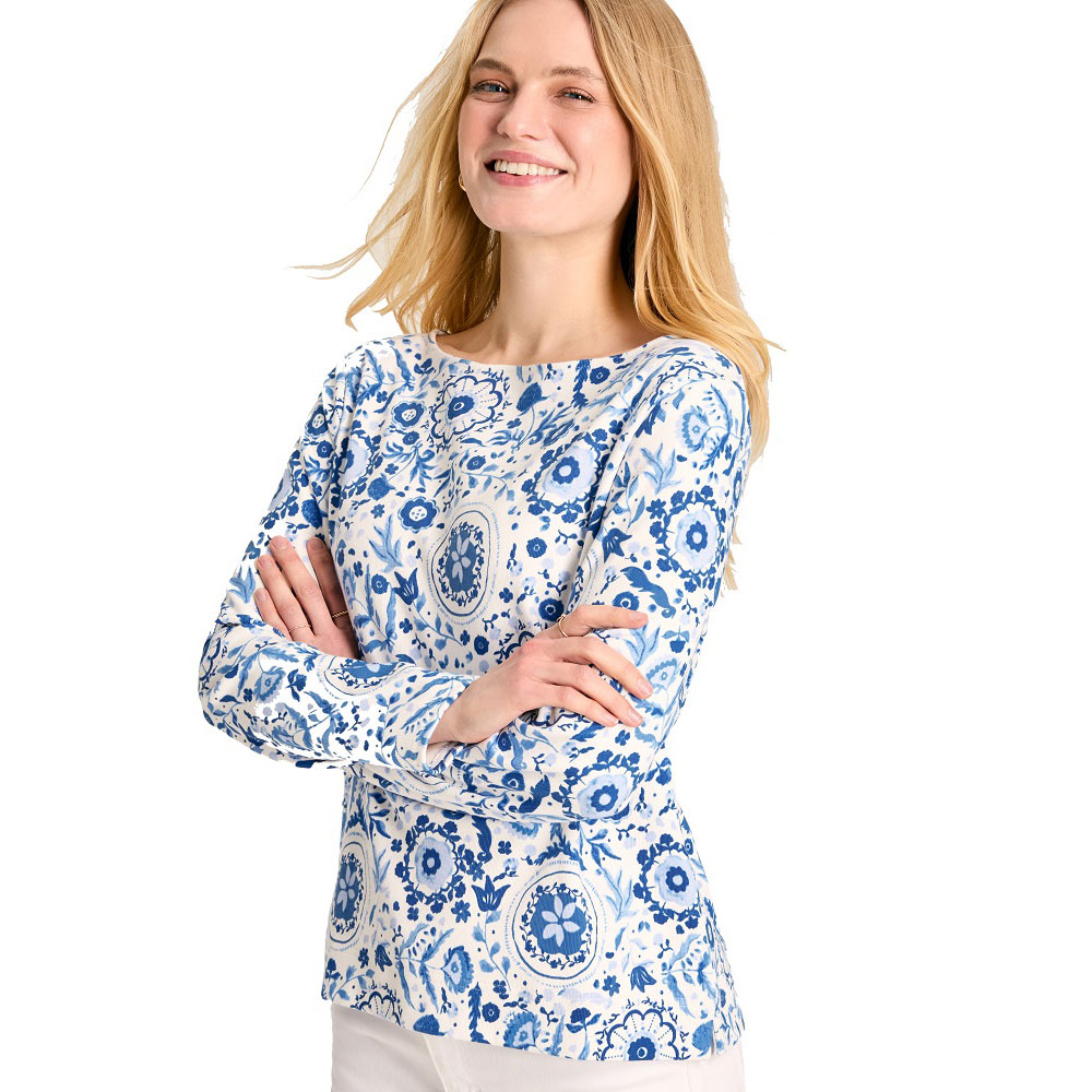 Joules Womens Printed Harbour Cotton Long Sleeved Top UK 14- Bust 39.5’ (100cm)