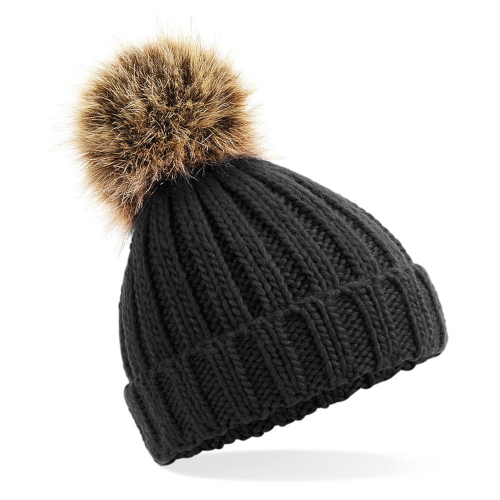 Product image of Outdoor Look Girls Fur Pom Pom Chunky Beanie Hat One Size