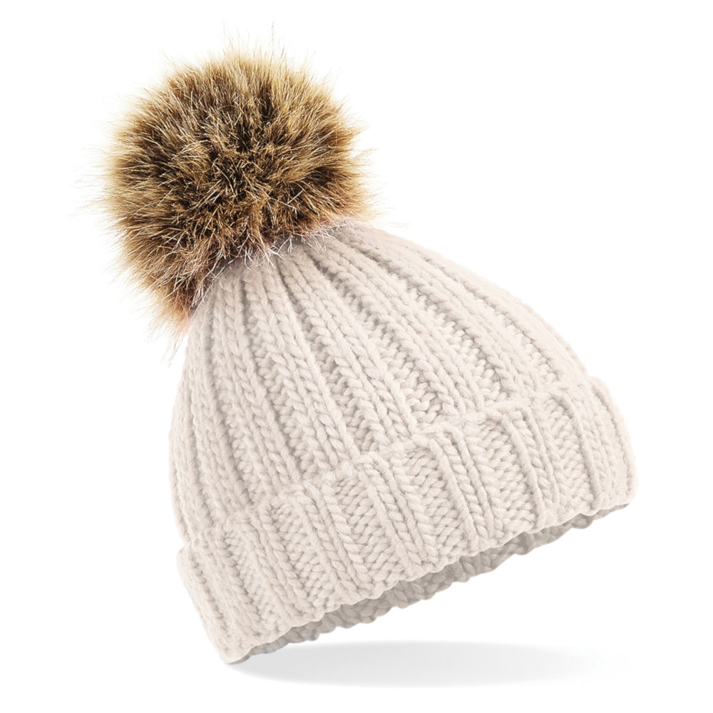 Outdoor Look Girls Fur Pom Pom Chunky Beanie Hat One Size