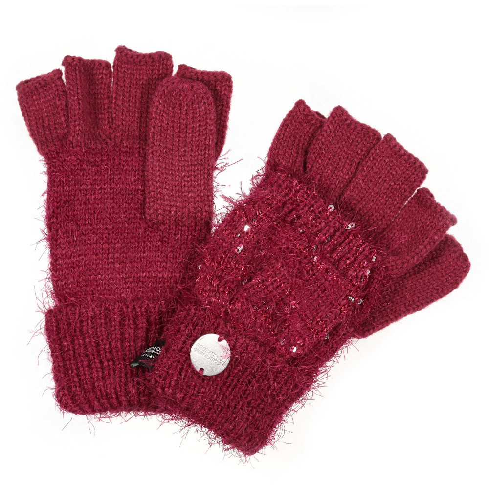 Product image of Regatta Girls Heddie Lux Knitted Full Or Fingerless Gloves 7-10 Years