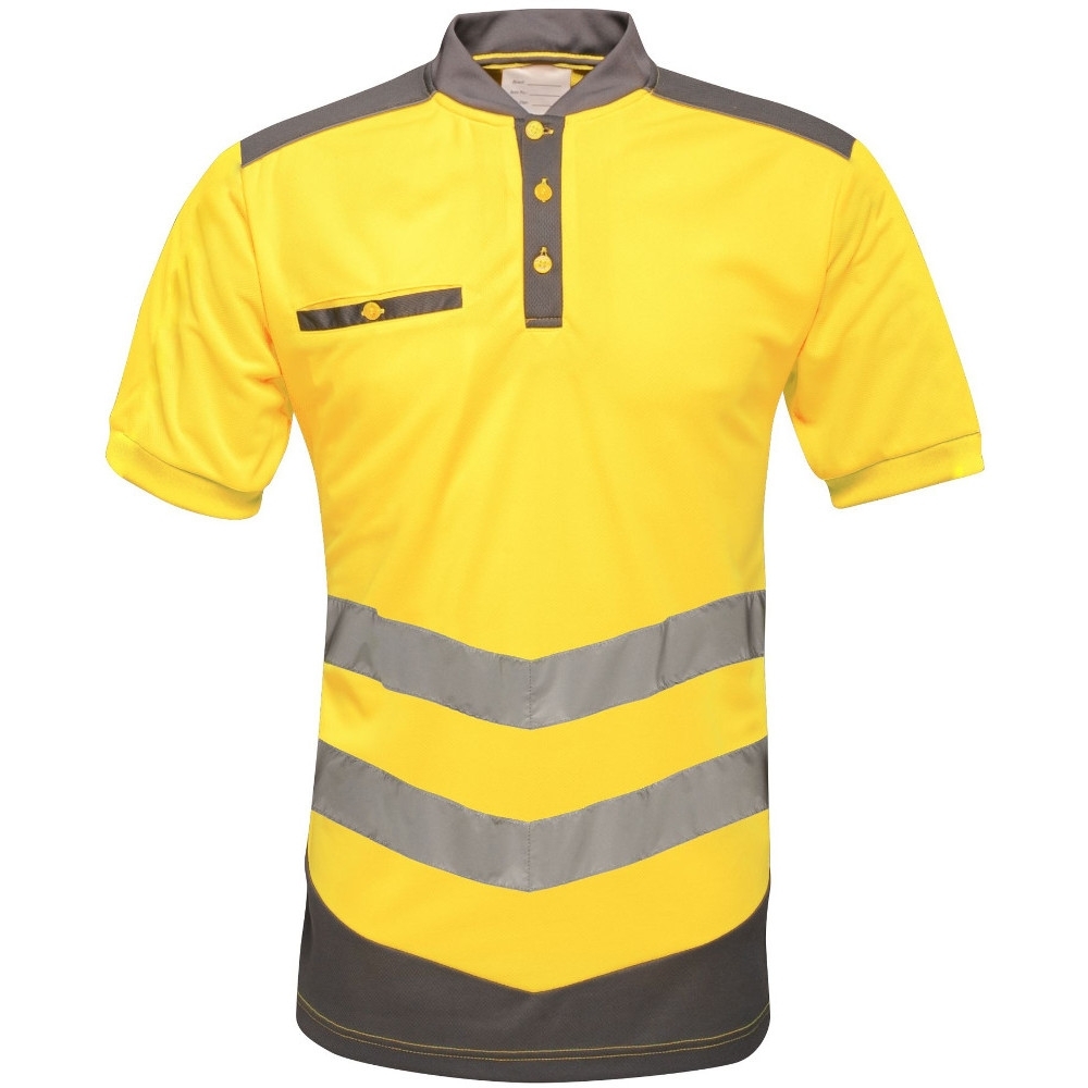 Image of Regatta Workwear Men's Quick Dry Tactical Hi Vis Reflective Polo Work Shirt Yellow Grey