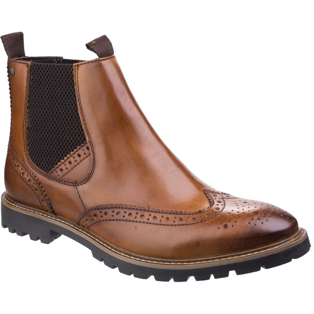 Base London BOSWORTH Mens Leather Brogue Pull On Commando Sole Chelsea Boots 